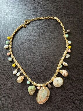 Gold Shell Charm Necklace with Multicolor Beads - Women Jewelry
